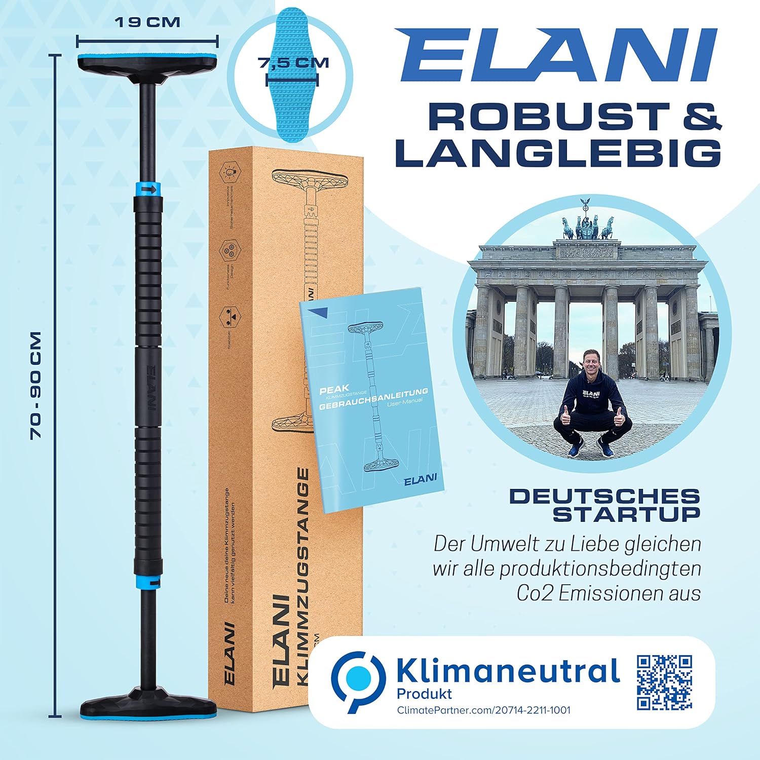 Klimmzugstange für Türrahmen 70–90 cm – Sicher & ohne Bohren, bis 300 kg | ELANI
