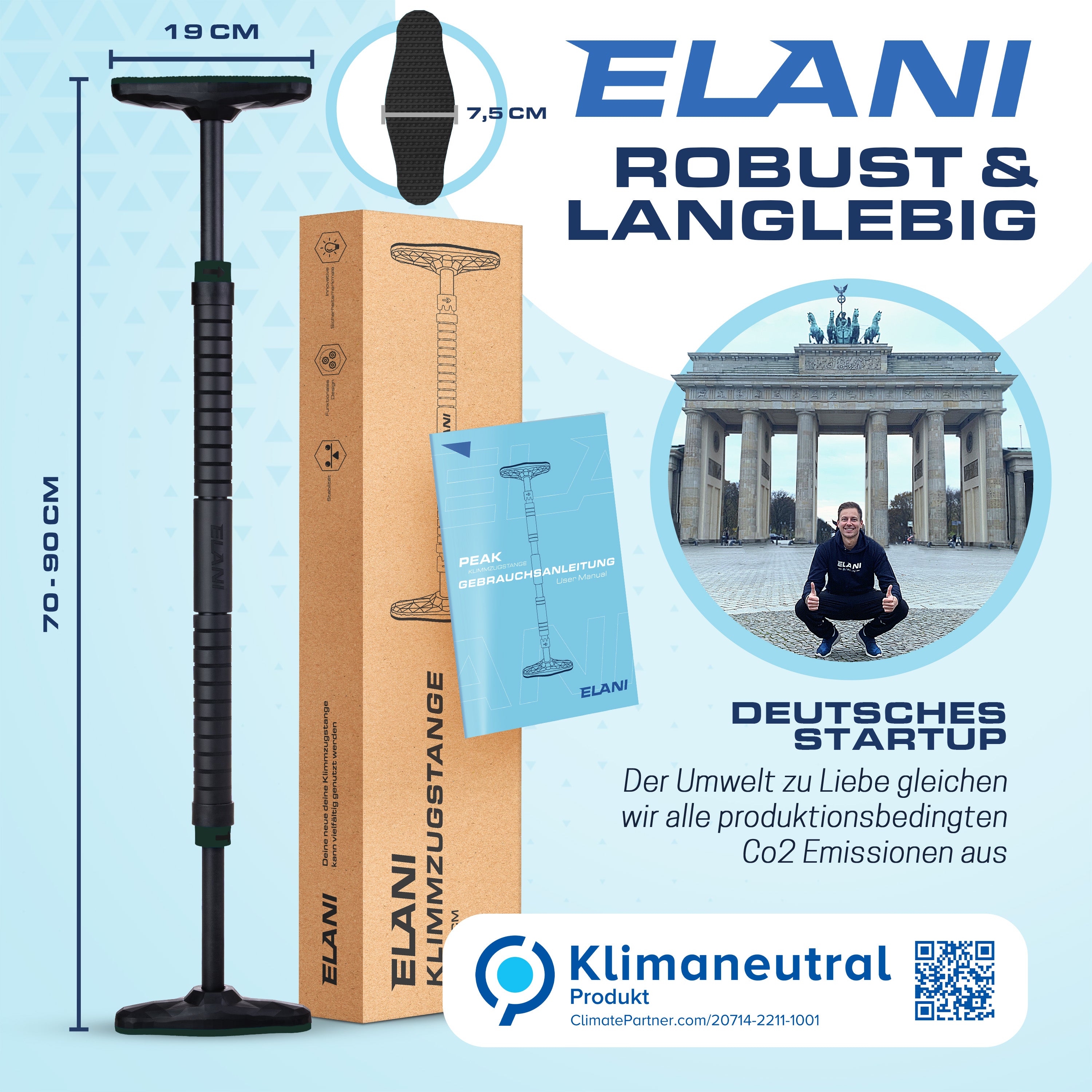 Klimmzugstange für Türrahmen 70–90 cm – Sicher & ohne Bohren, bis 300 kg | ELANI