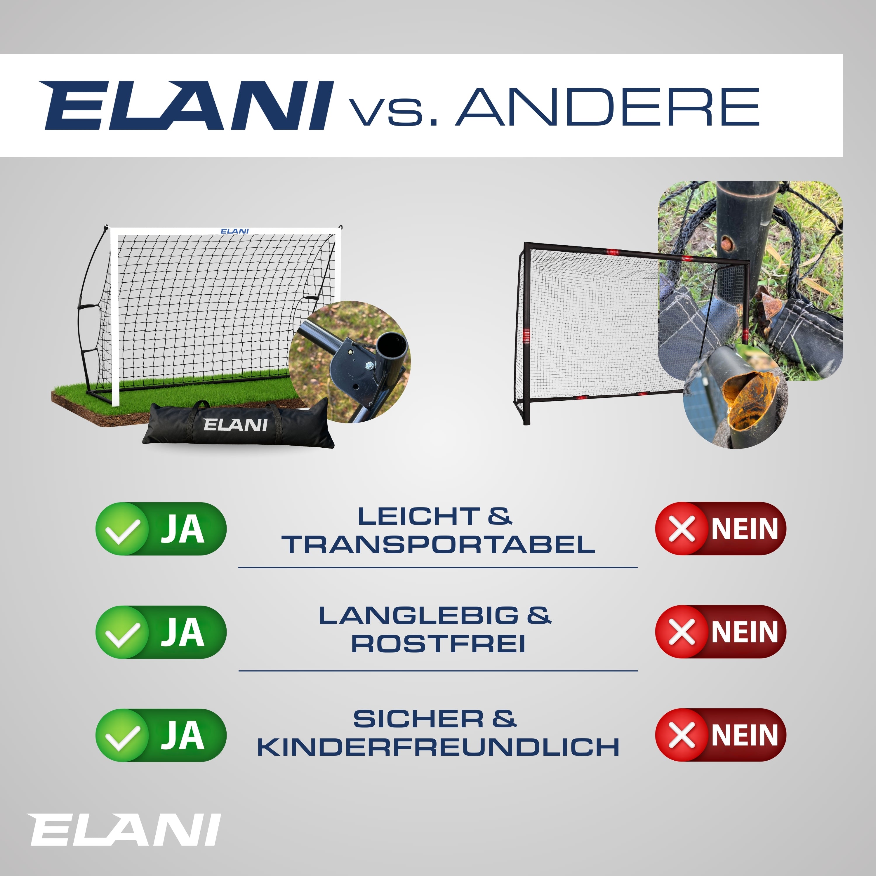 Fußballtor 240x150 cm – Stabil, Wetterfest & mit Tragetasche | ELANI