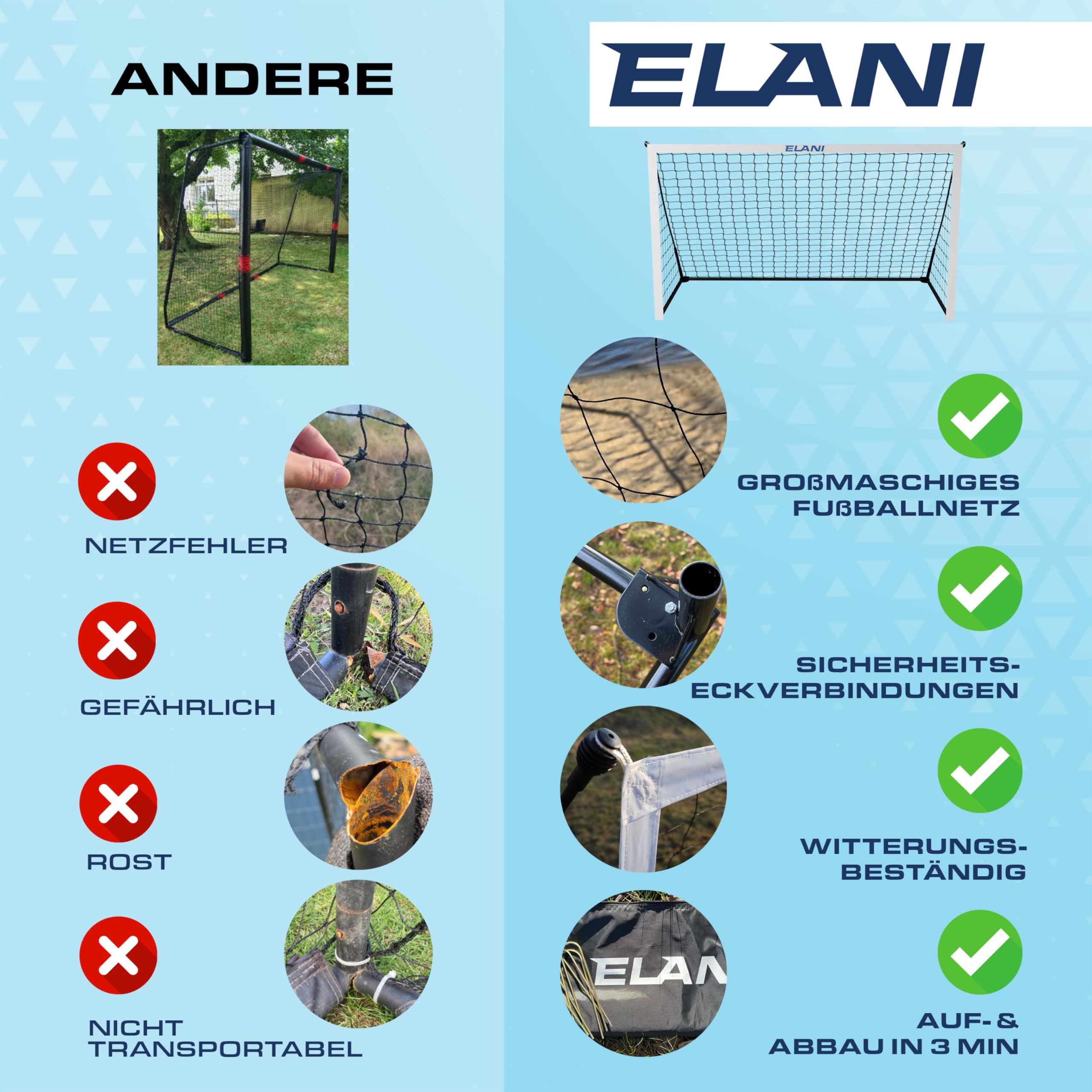 ELANI Fußballtor groß stabil 240x150cm wetterfest mit praktischer Tragetasche & 8 Heringen