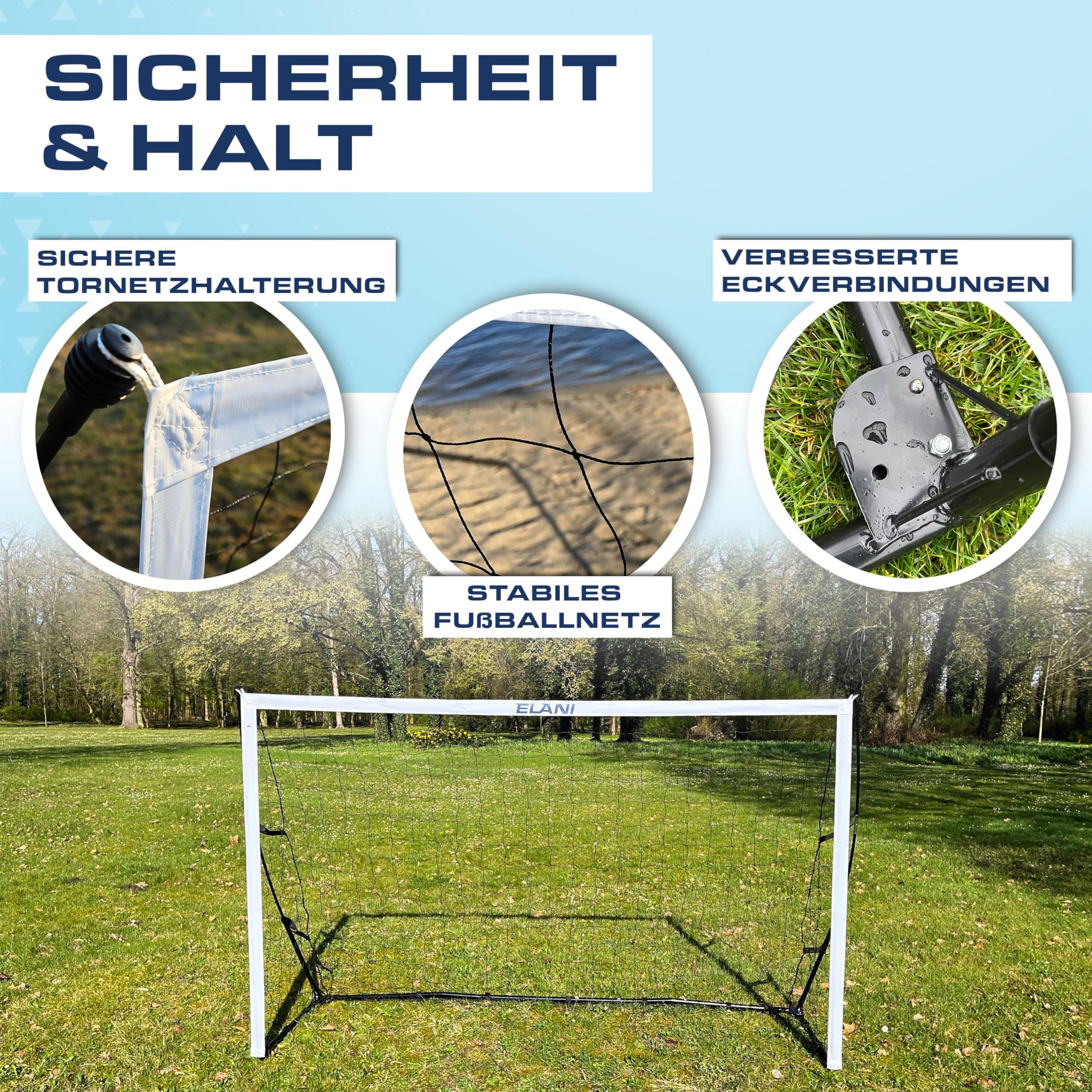 ELANI Fußballtor groß stabil 240x150cm wetterfest mit praktischer Tragetasche & 8 Heringen